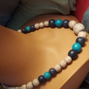 Leros Turquoise Clay Ombre Beaded Boho Necklace Handmade Greece          